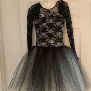 Young Adult Ladies Women's Ballet Costume Dance Dress - Black & Silver, Tutu